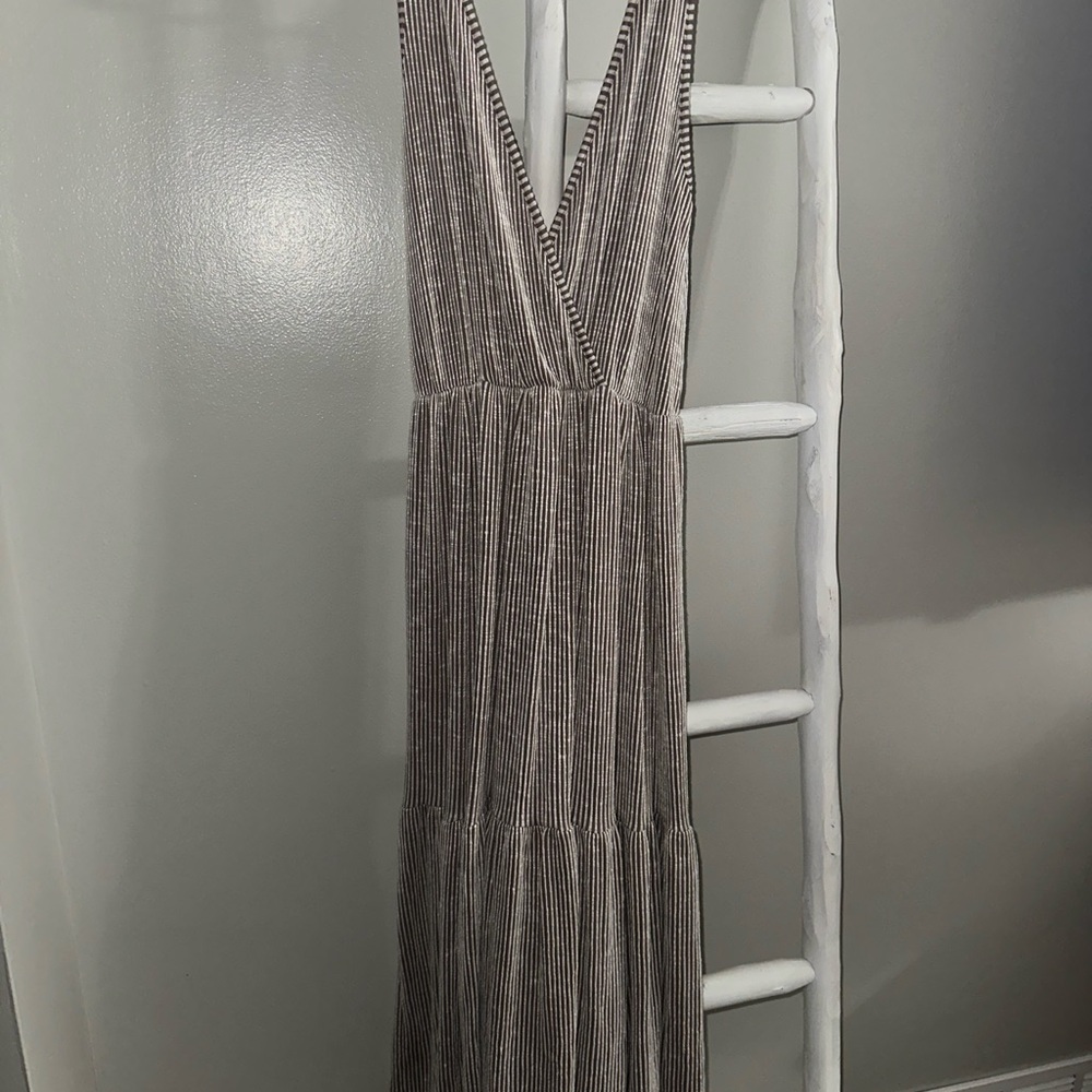 Caution To The Wind Black and White Striped Maxi Dress